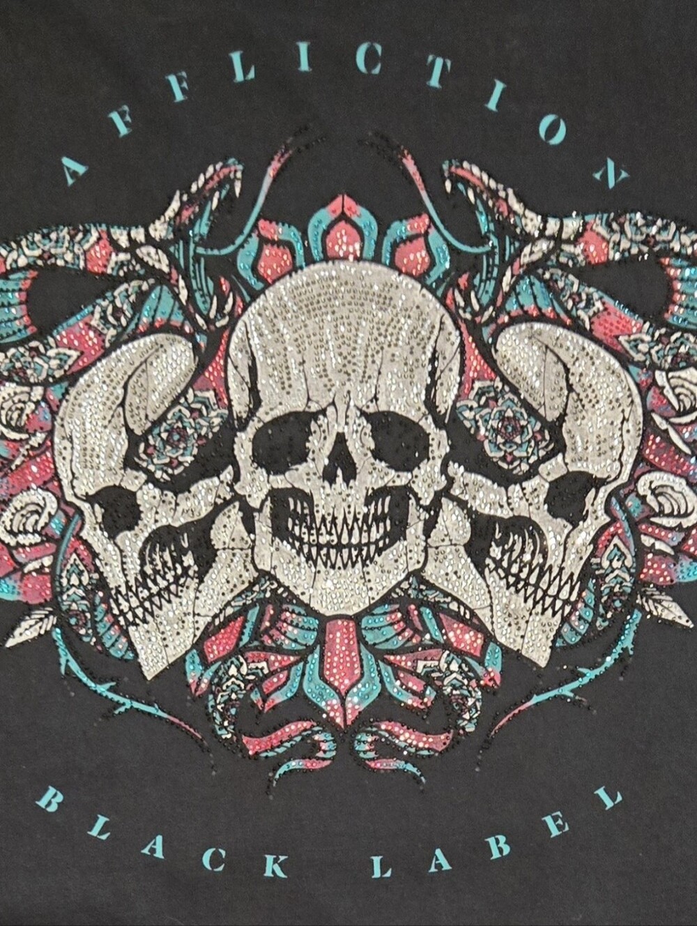 Affliction Black Label Skull Trio Tee - Black with Teal & Coral
